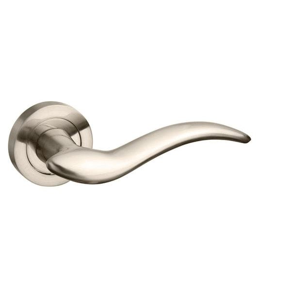 Atlantic Handles Satin Nickel Mediterranean Barcelona Lever on Round Rose