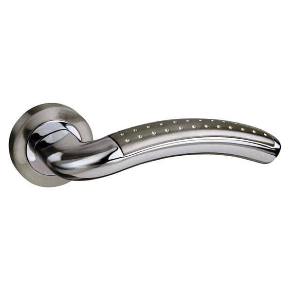 Atlantic Handles Satin Nickel/Polished Chrome Mediterranean Monaco Lever on Round Rose