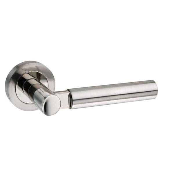 Atlantic Handles Satin Nickel/Polished Nickel Mediterranean Palermo Lever on Round Rose