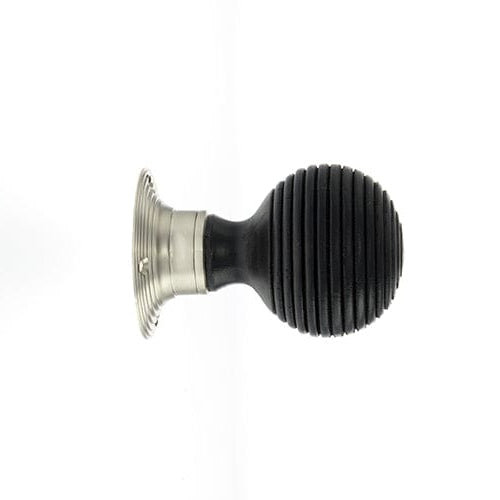 Atlantic Knobs Satin Nickel Old English Whitby Ebony Wood Reeded Mortice Knob on 60mm Face Fix Rose