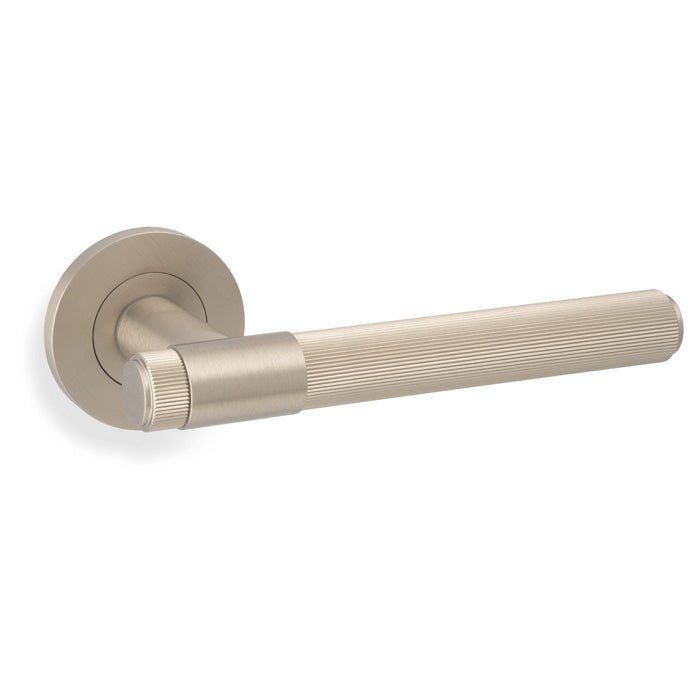 Kingston Reeded Lever on Round Rose Satin Nickel PVD