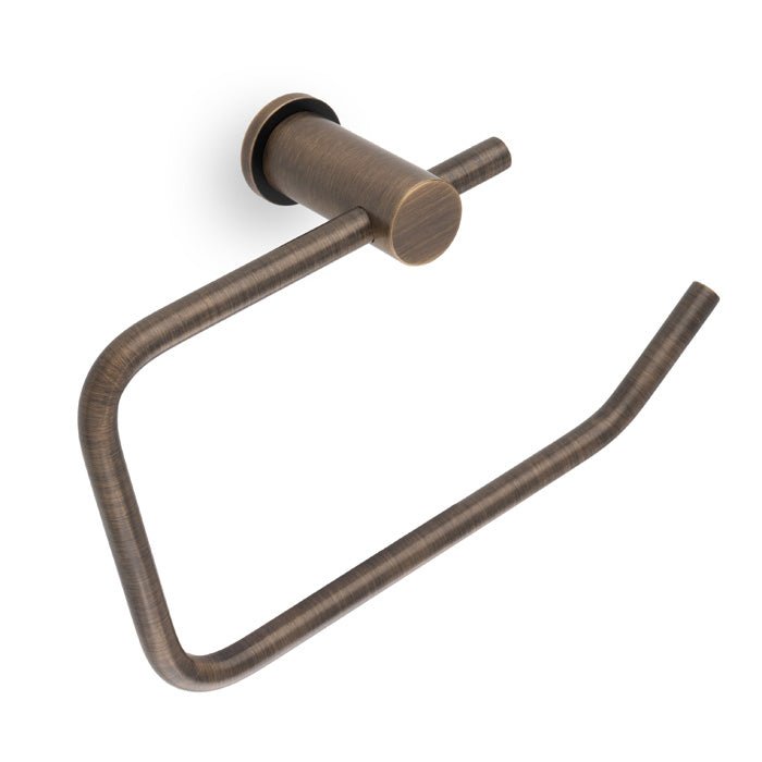 Alexander & Wilks Brunel Plain Toilet Roll Holder in an oil-rubbed bronze finish, featuring a simple, curved design for holding standard toilet paper rolls. The holder mounts easily to bathroom walls.