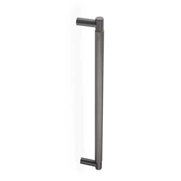Alexander & Wilks Spitfire Diamond Knurled Pull Handle in a dark finish, featuring a long cylindrical body with a textured diamond knurling for improved grip and two cylindrical end caps.