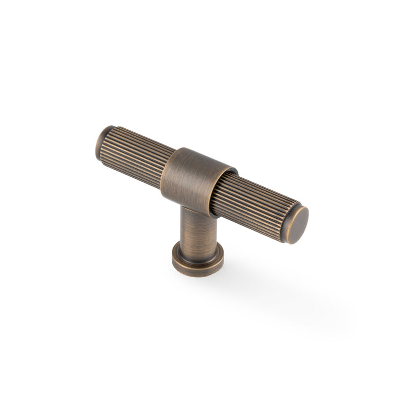 Kingston Reeded T-Bar Cupboard Knob Antique Brass