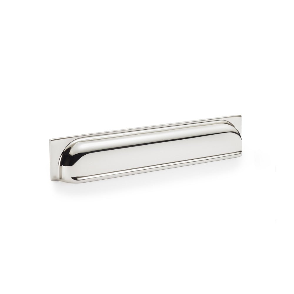 Alexander & Wilks Quantock Cup Handle in polished chrome finish, featuring a simple, streamlined design with a rounded shape and flat base for easy installation.
