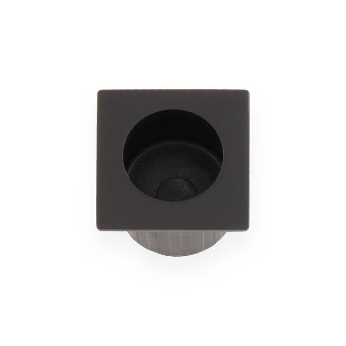 Alexander & Wilks Sliding Door Finger Edge Pull (Square) in black, featuring a square design with a circular recessed grip, crafted from durable material for discreet door operation.