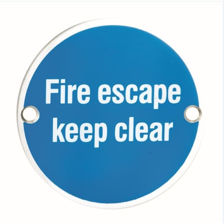 Carlisle Brass Signs BRIGHT STAINLESS STEEL 76 X 1.5MM FIRE ESCAPE KEEP CLEAR SIGN - FACE FIX