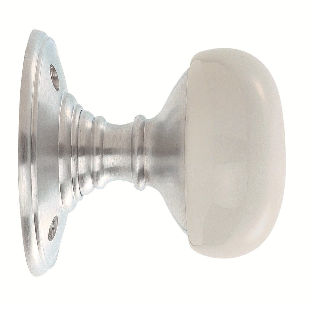 Carlisle Brass Knobs Satin Chrome Delamain Porcelain Knob White
