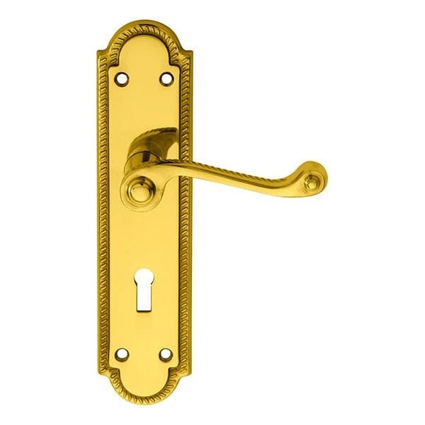 Carlisle Brass Handles Polished Brass Georgian Lever On Shaped Backplate - Lock 57Mm C/C 204Mm X 48Mm