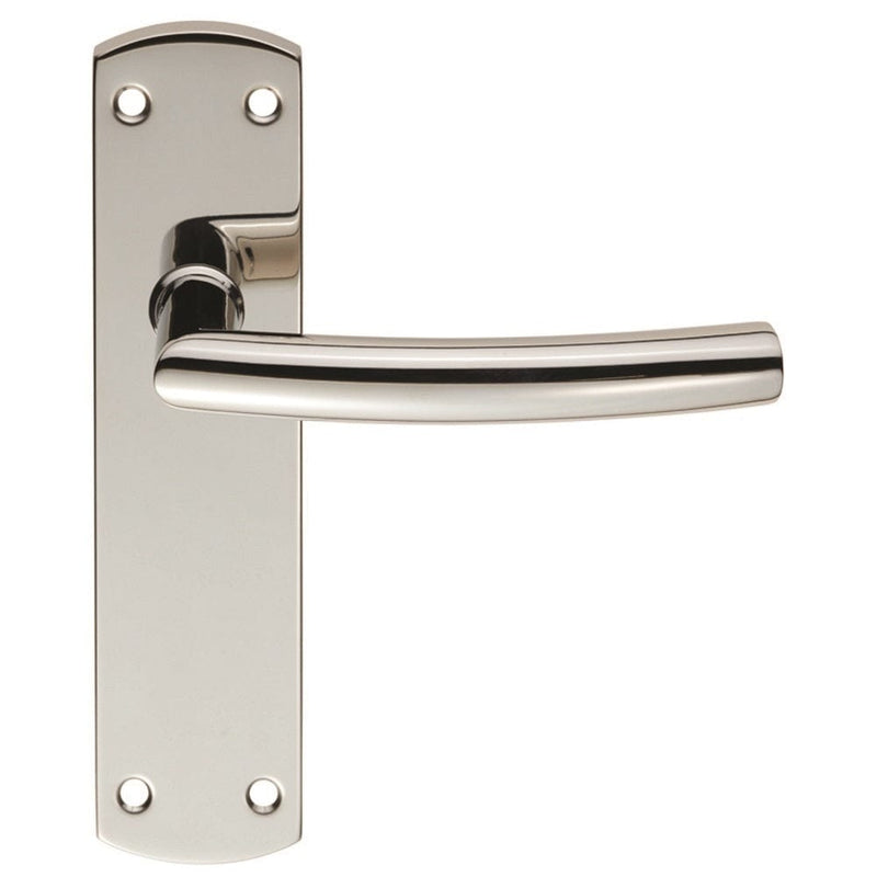 Carlisle Brass Handles Bright Stainless Steel Steelworx Arched Csl Lever On Backplate - Latch 172 X 44Mm Polished