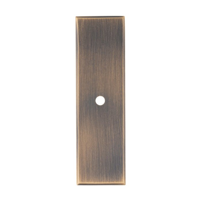 Alexander & Wilks Rectangular Cabinet Pull Backplate in antique brass finish, featuring a brushed texture and a central hole for mounting.
