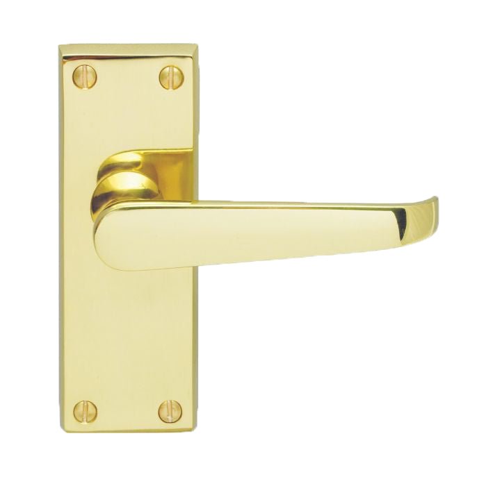 Carlisle Brass Contract Victorian Lever on Backplate in polished gold finish, featuring a smooth lever design mounted on a rectangular backplate with visible screw holes.