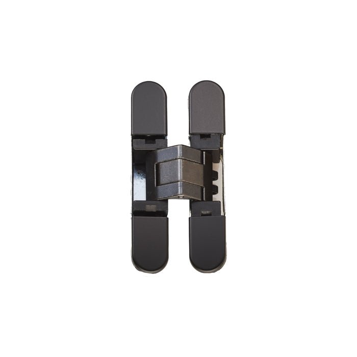 Carlisle Brass Ceam 3D Cabinet Concealed Hinge 929 in black, featuring a compact design with rounded ends for easy installation. The hinge allows for smooth operation and is suitable for various cabinet applications.