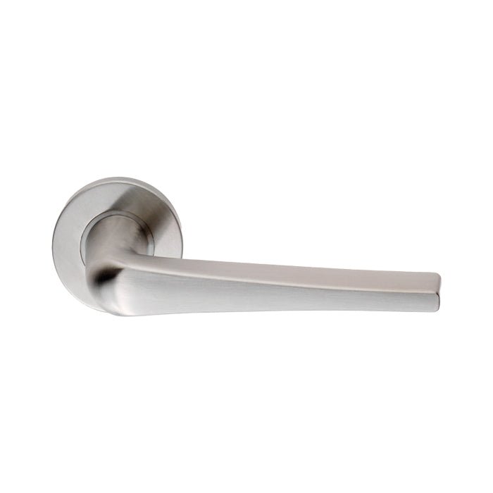 Carlisle Brass Plaza Lever on Sprung Rose in satin finish, featuring a sleek lever design and rounded rose plate, made of durable metal.
