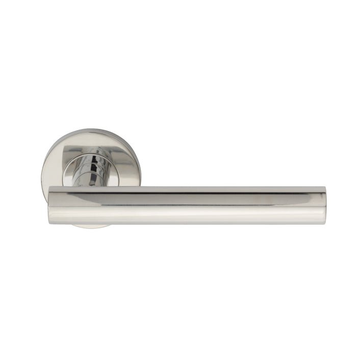 Carlisle Brass Philadelphia Lever on Sprung Push on Round Rose in a polished chrome finish, featuring a sleek cylindrical lever and a round rose backplate.