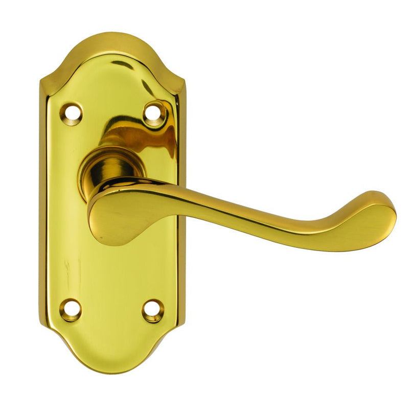 Carlisle Brass Ashtead Lever on Backplate in polished gold finish, featuring a curved lever design mounted on an oval backplate with keyhole and screw holes.