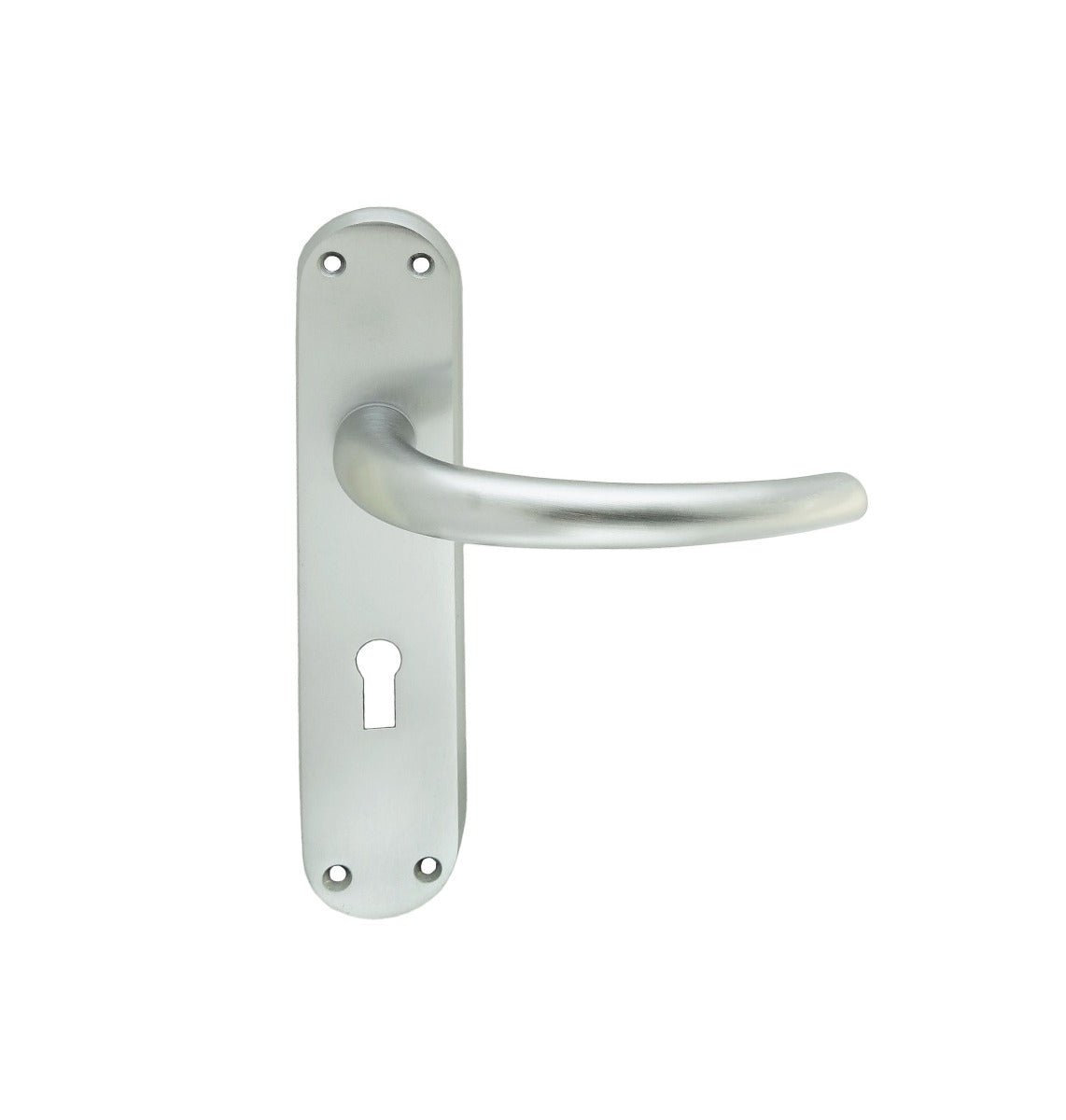 Carlisle Brass Lilla Lever on Backplate in a brushed nickel finish, featuring a curved handle and a keyhole cutout on the backing plate.