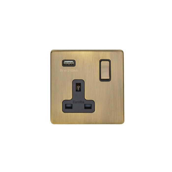 Eurolite Plug Sockets Antique Brass Concealed 3mm 1 Gang Usb Socket - Antique Brass