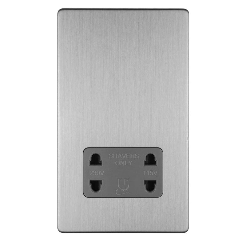 Eurolite Plug Sockets Stainless Steel Concealed 3mm 3 Gang Shaver Socket 230/115V - Stainless Steel