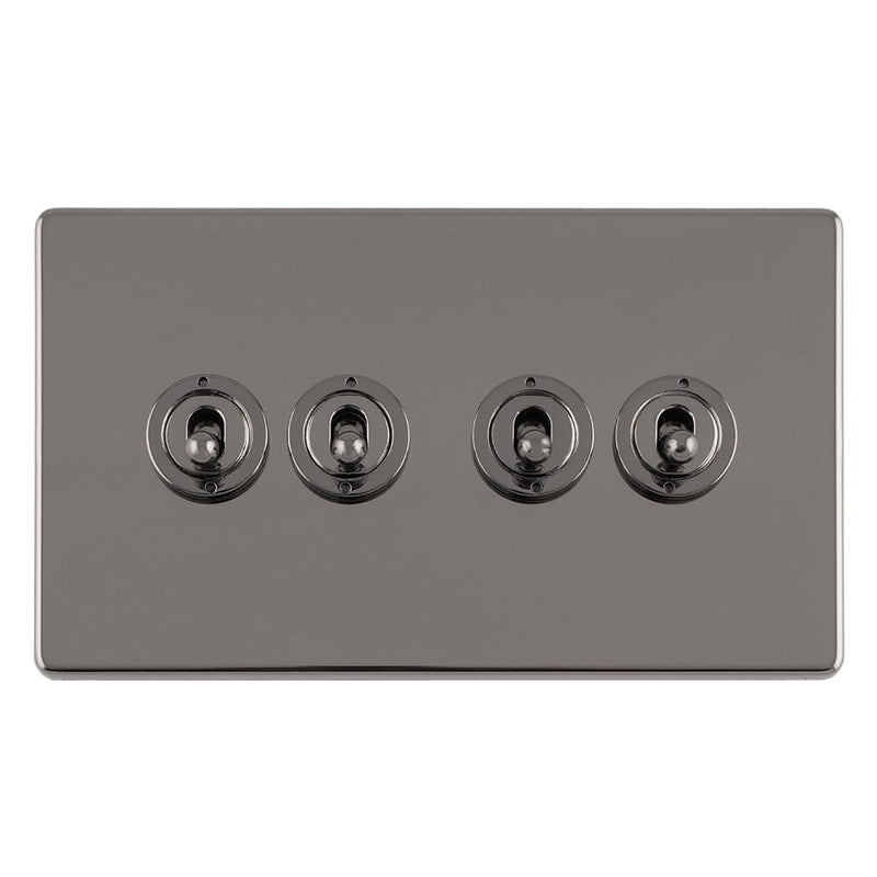 Eurolite Switches Black Nickel Concealed 3mm 4 Gang 10Amp 2Way Toggle Switch Black Nickel Plate - Black Nickel
