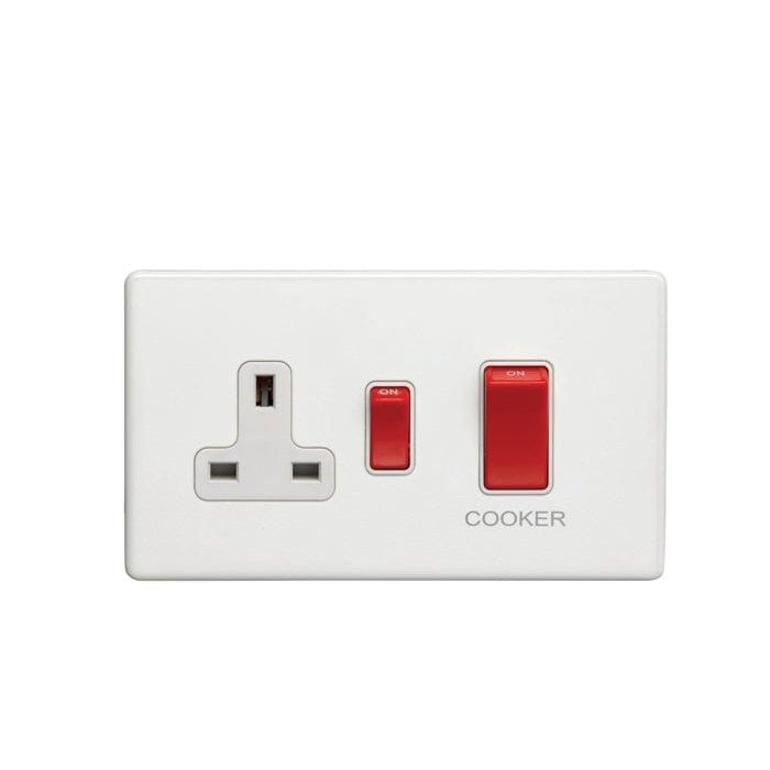 Eurolite Plug Sockets Matt White Concealed 3mm 45Amp Switch With A Socket - Matt White