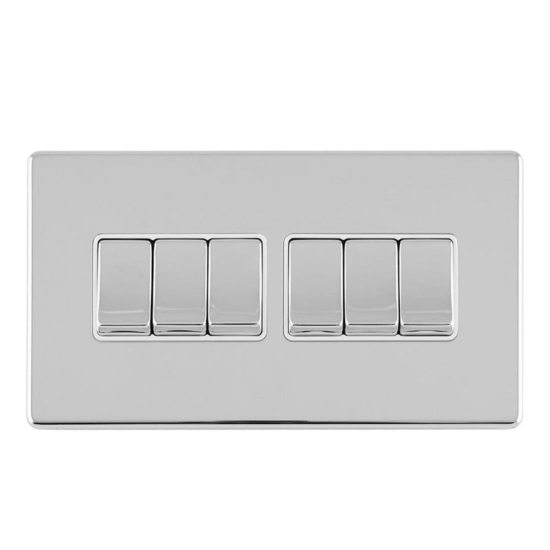 Eurolite Switches Polished Chrome Concealed 3mm 6 Gang 10Amp 2Way Switch - Polished Chrome