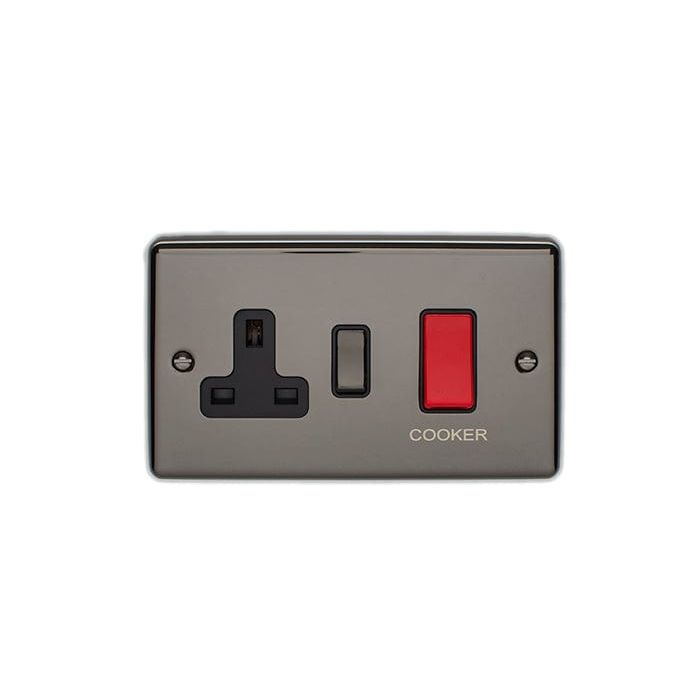 Eurolite Switches Black Nickel Enhance Decorative 45Amp Switch With A Socket - Black Nickel
