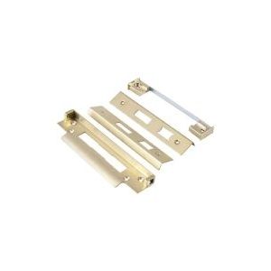 Carlisle Brass Easi - T Rebate Set Deadlock 13mm in a gold finish, featuring multiple metal components including a deadlock and matching plates for installation.