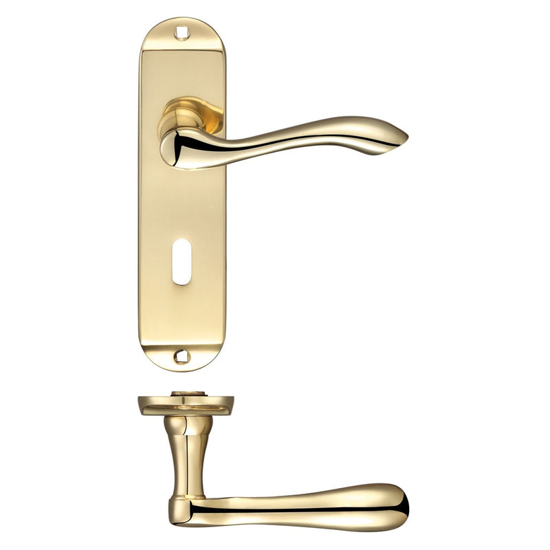 Arundel Lever on Backplate Lever Lock - Short Plate Polished Brass Love Handles uk