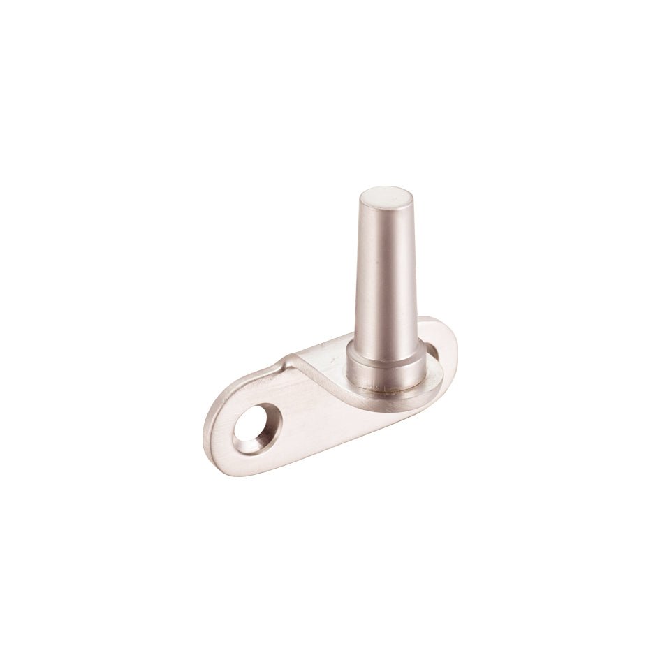 Zoo Hardware Flush Fitting Pins For Casement Stay (pack of 2) in a silver color, featuring a sleek, cylindrical design with a base plate and a single fastening hole.