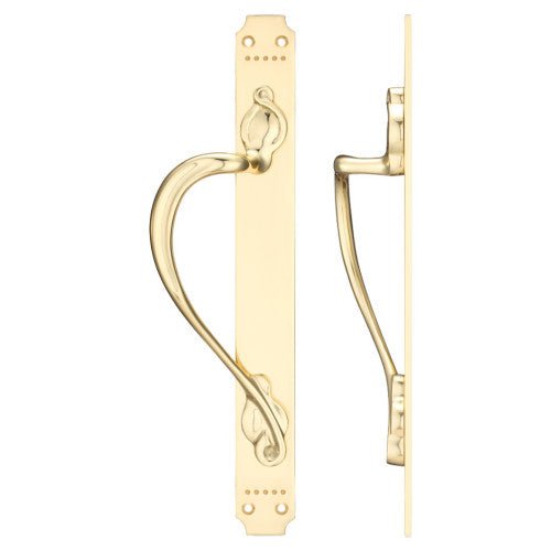 Cast Brass Pull Handle with Art Nouveau Backplate - 377 x 42mm Left Handed Polished Brass Love Handles uk