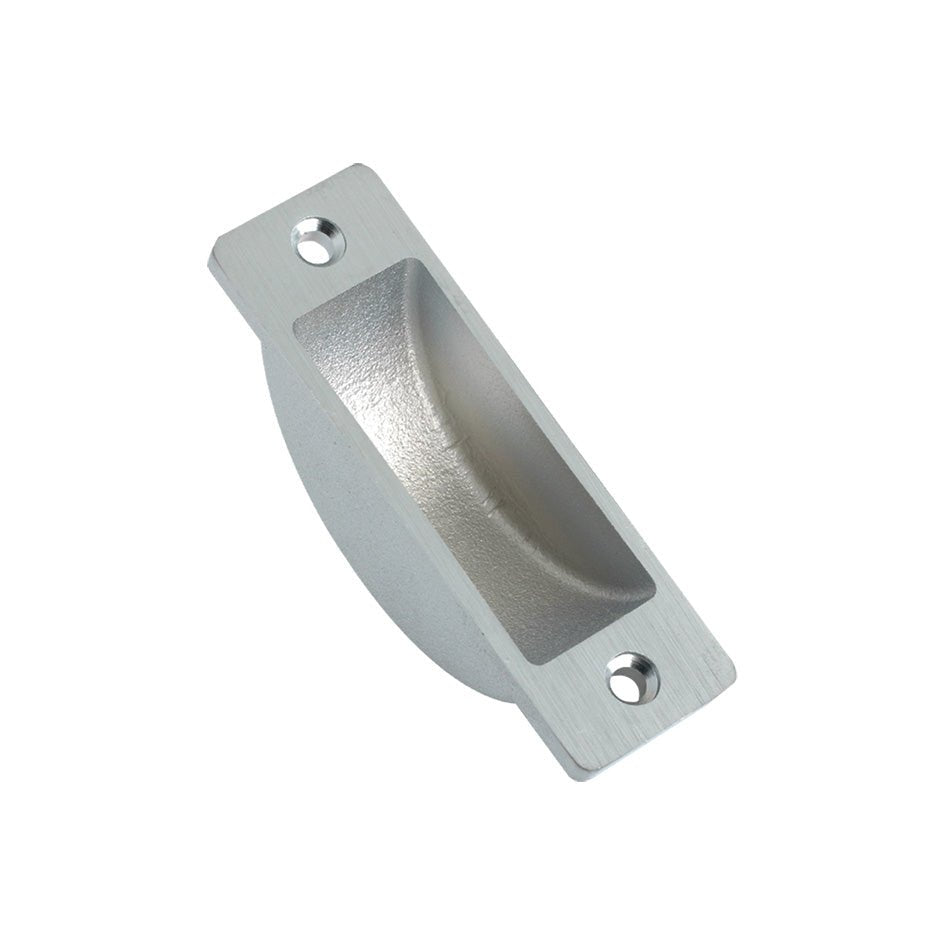 Zoo Hardware Easyclean Dust Socket for Flush Bolts in silver color, measuring 62 x 19mm, featuring a sleek rectangular design with rounded edges and two pre-drilled holes for easy installation.