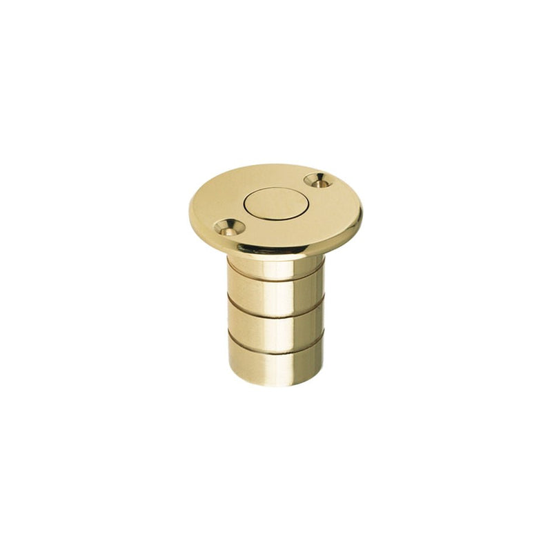 Zoo Hardware Dust Socket for Flush Bolts in brass finish, designed for 20mm diameter and 38mm height applications, featuring a recessed top and two screw holes for installation.