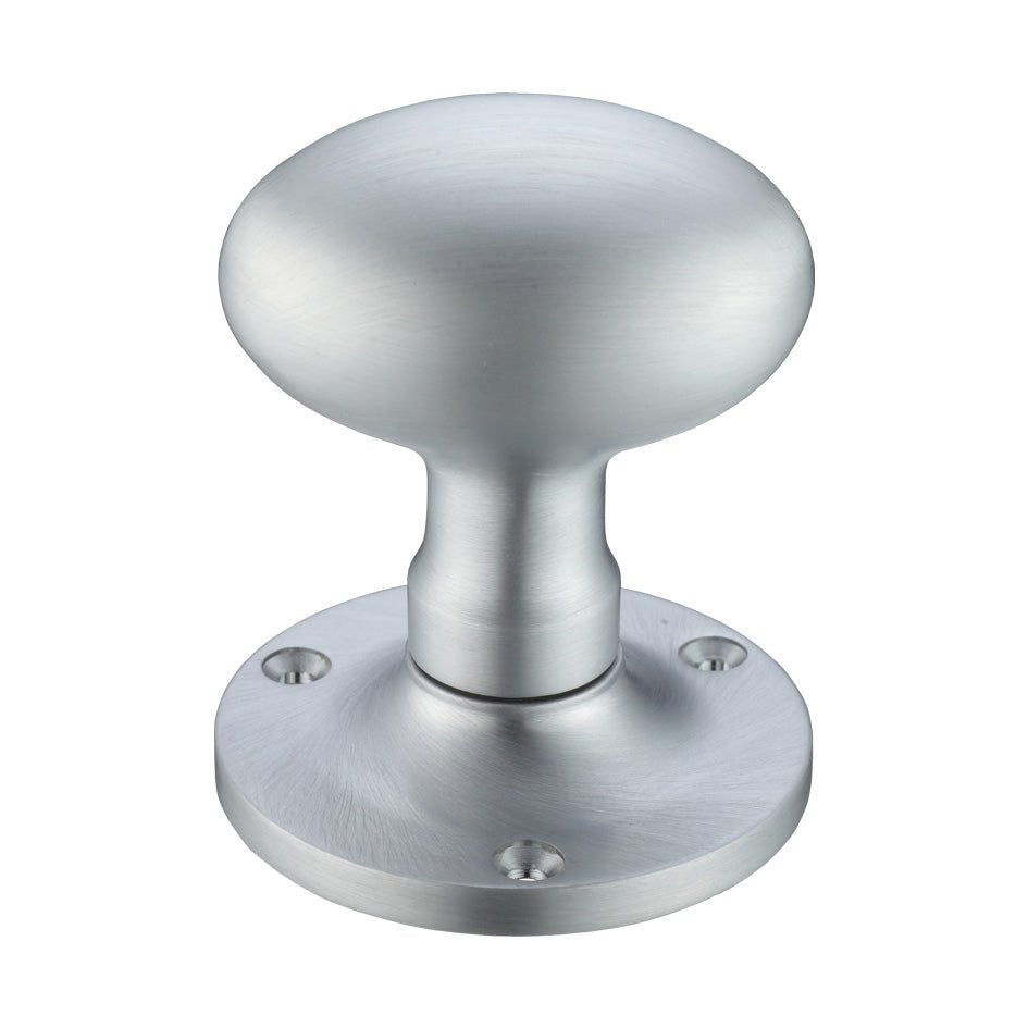 Zoo Hardware Oval Mortice Knob Furniture with a 62.5mm rose diameter, finished in brushed stainless steel. The knob features a smooth, rounded shape and a circular base for easy installation.