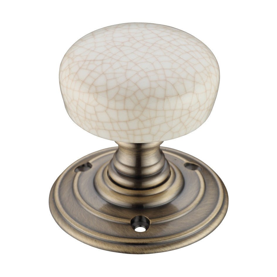 Porcelain Mortice Knob on Round Rose - Face Fix Florentine Bronze Ivory Crackle Love Handles uk
