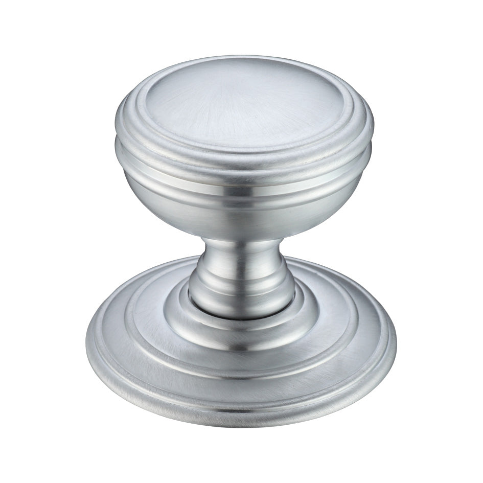 Zoo Hardware Mortice Knob on Round Rose - Concealed Fix in a brushed aluminum finish, featuring a smooth round shape with decorative rings on the knob and base.