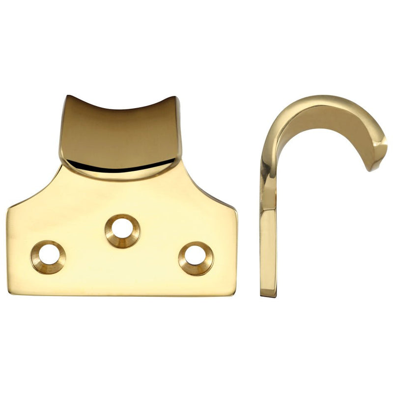 Zoo Hardware Sash Lift - Heavy Duty in polished brass, featuring a curved lift handle and a flat base plate with three holes for mounting.