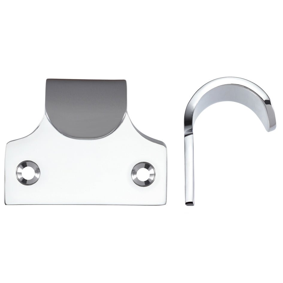 Zoo Hardware Sash Lift in chrome, measuring 51 x 48mm, featuring a flat base plate with two screw holes and a curved lift handle.