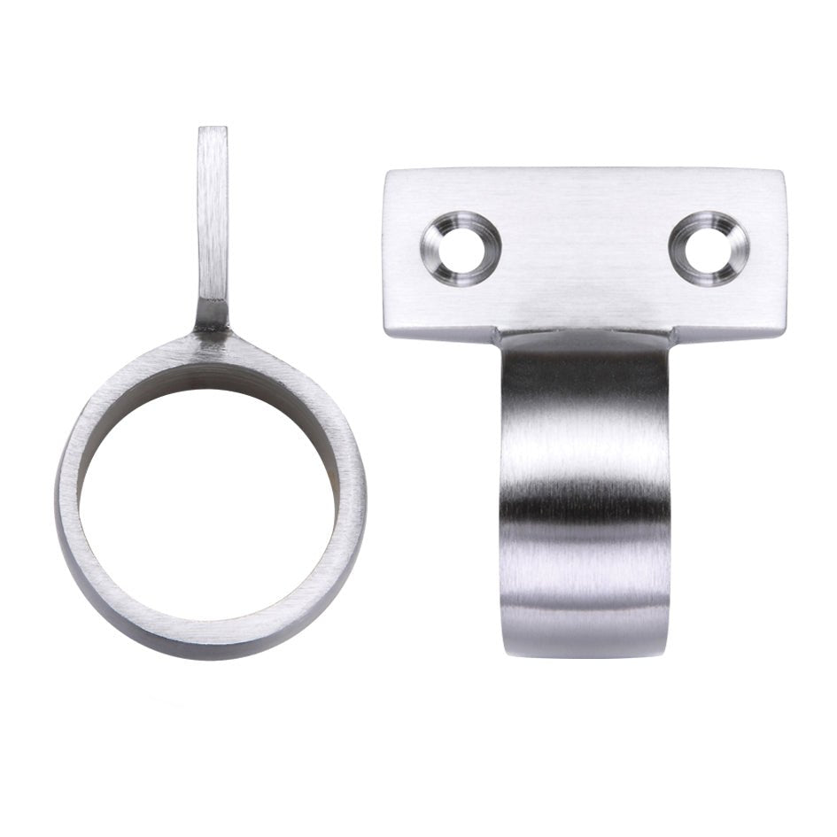 Zoo Hardware Window Sash Ring Vertical Fix with a 28mm diameter, made of stainless steel, featuring a circular ring and a rectangular base with two screw holes.