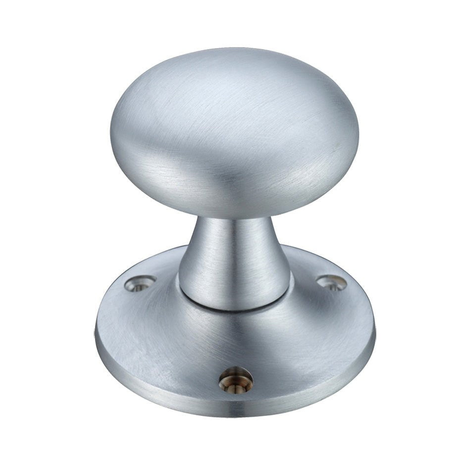 Zoo Hardware Mushroom Mortice Knob Furniture with a 60mm rose diameter, featuring a brushed stainless steel finish, rounded design, and a sturdy base with screw holes for easy installation.