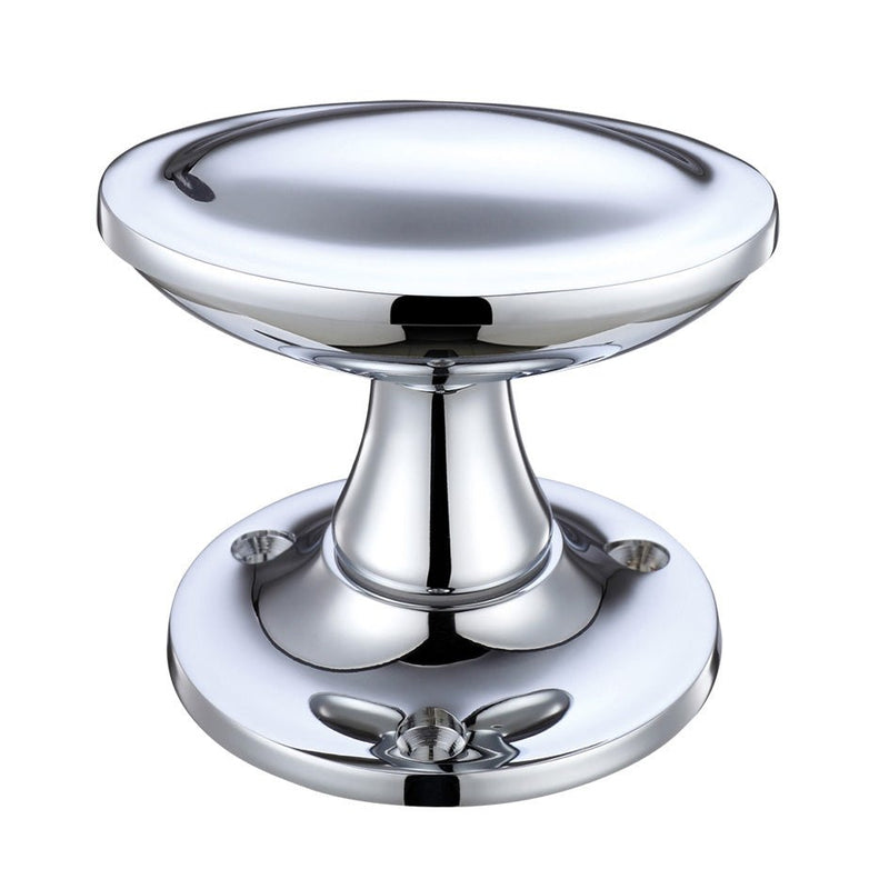 Zoo Hardware Oval Stepped Mortice Knob Furniture with a 60mm rose diameter, featuring a polished chrome finish and a rounded, smooth design.
