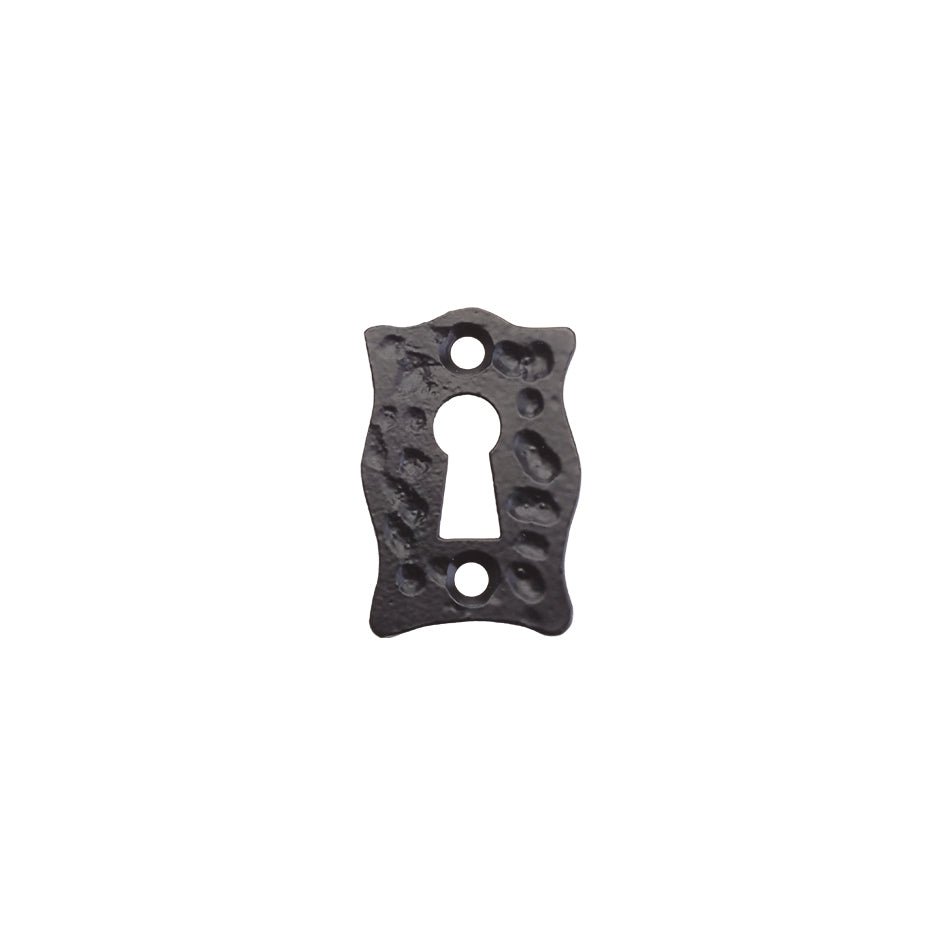 Zoo Hardware Escutcheon - Standard - 2" in a textured black finish, designed for keyhole use with a decorative edge, featuring two mounting holes.