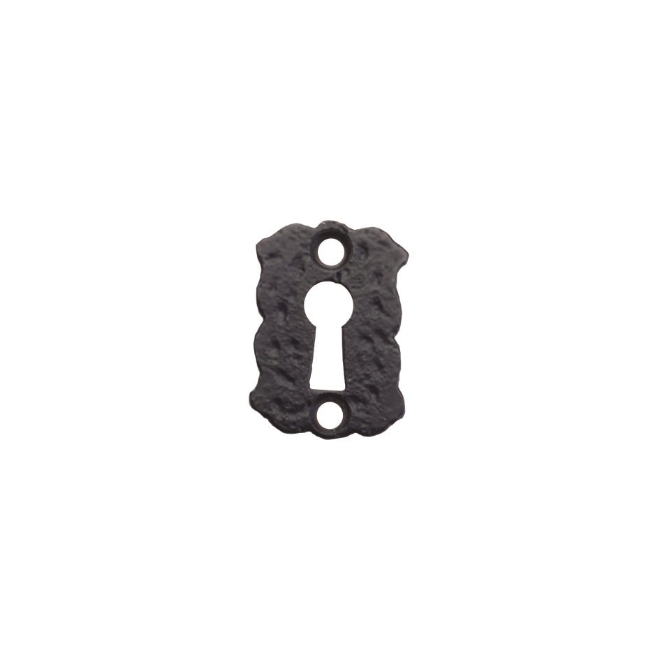 Zoo Hardware Floral Escutcheon in a standard 2" size, featuring a textured black design with a keyhole opening and two mounting holes.