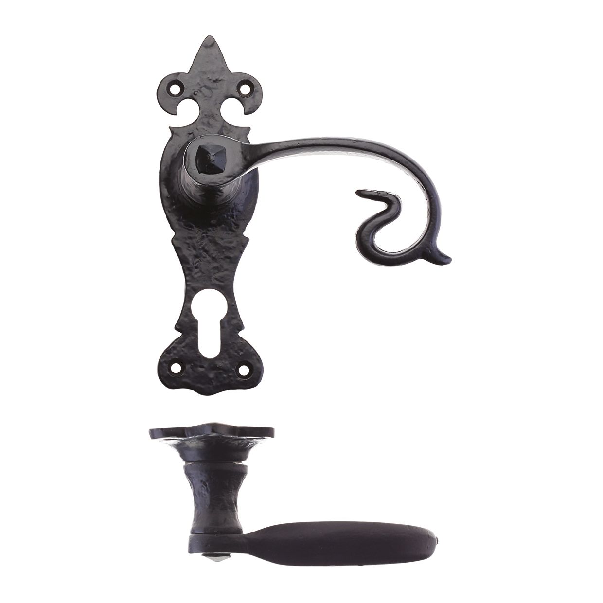 Scroll Lever on Fleur De Lys Backplate – 6"