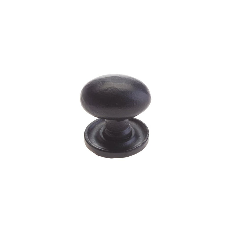 Zoo Hardware Oval Cupboard Knob in black, measuring 33mm in diameter, featuring a smooth oval shape with a textured finish and a round base for easy installation.