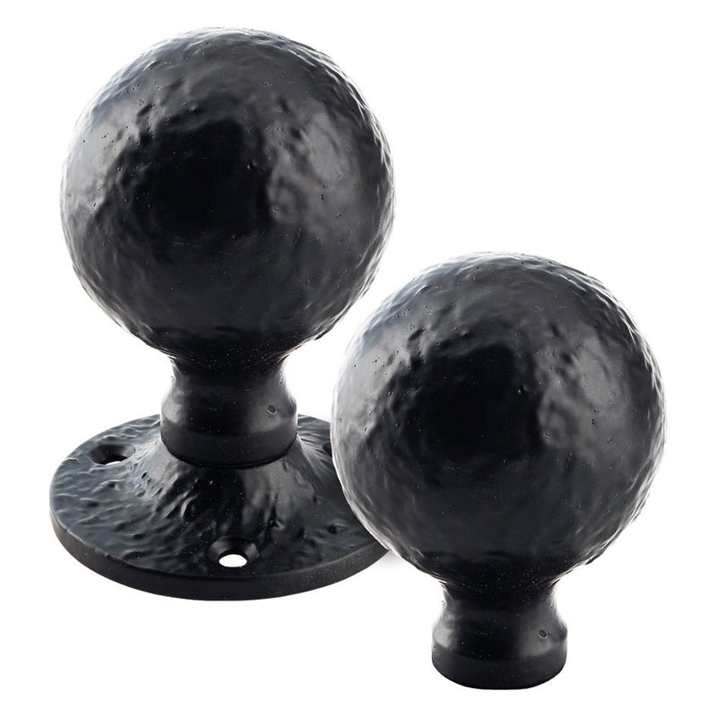 Zoo Hardware Ball Rim Knob in black, measuring 1.5 inches, features a round, textured design with a solid base for installation. The knob is un-sprung and designed for durable use.