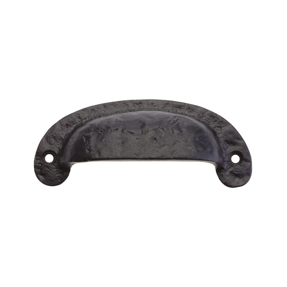 Zoo Hardware Drawer Pull measuring 4.5 inches, crafted from black-finished metal with a curved design and two mounting holes.