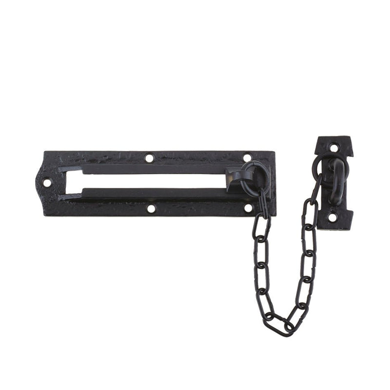 Zoo Hardware Door Chain in black, measuring 155mm x 40mm, featuring a metal design with a chain attached for added security.