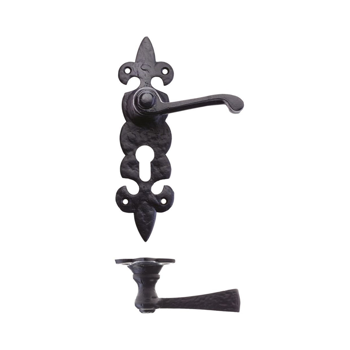 Lever on Fleur De Lys Backplate Lever on Euro Black Love Handles uk