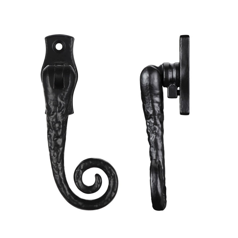 Zoo Hardware Monkey Tail Fastener Lockable c/w Key in black, featuring a decorative curled design and a locking mechanism for added security.